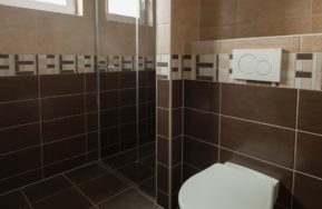 Dřevostavba EASY 48 s terasou a pergolou ve Všenicích - koupelna s WC