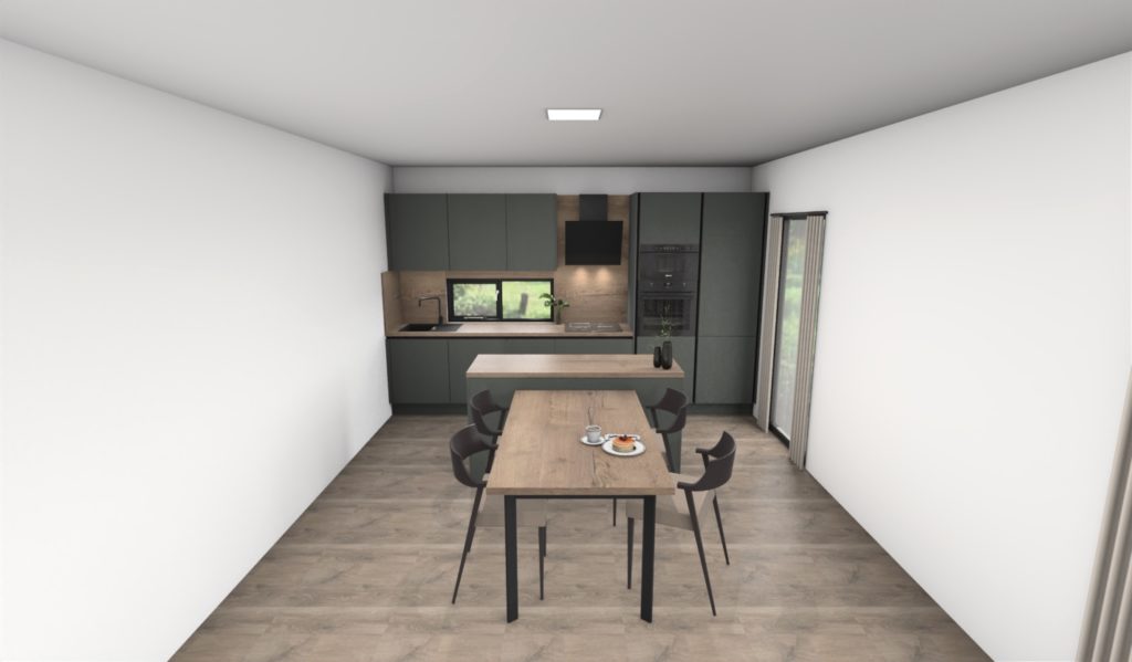 dřevostavba Easy 89 interiér vizualizace kuchyňské linky