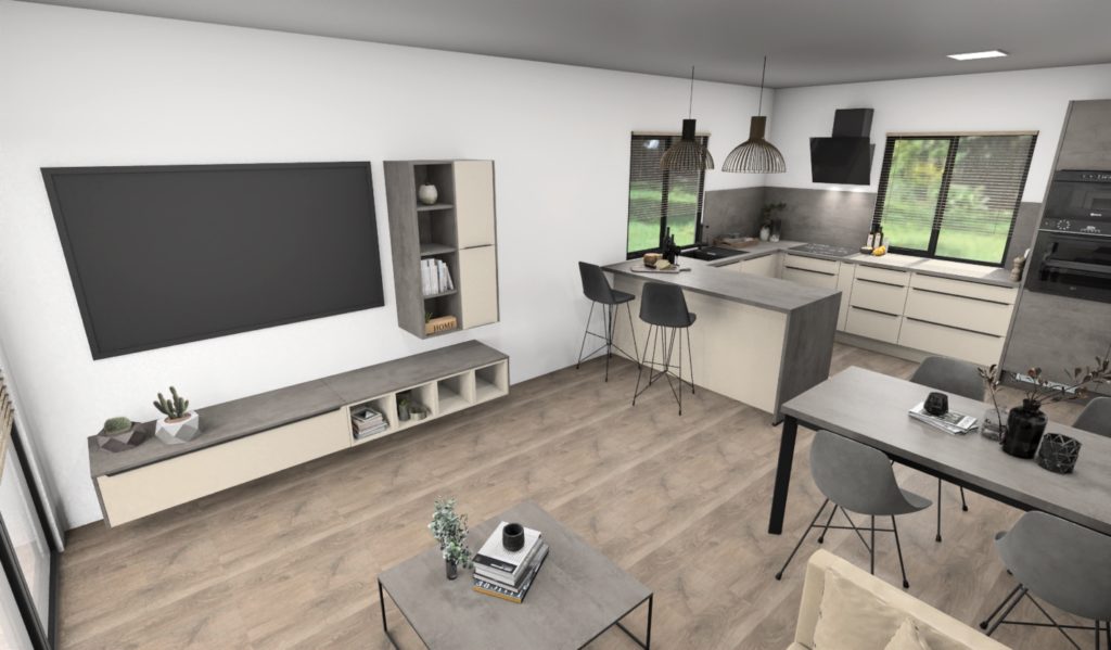 Dřevostavba Easy 69 - obývací pokoj inspirace