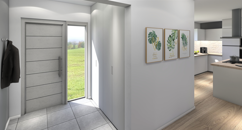 patrová dřevostavba EASY 139 interiér vchod chodba