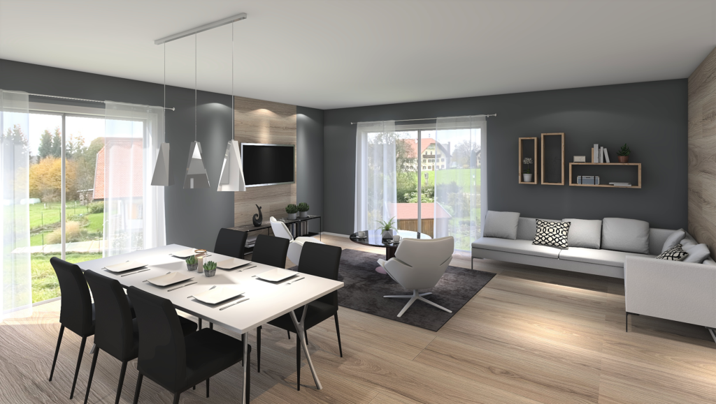 patrová dřevostavba EASY 139 interiér inspirace obývací pokoj s kuchyní
