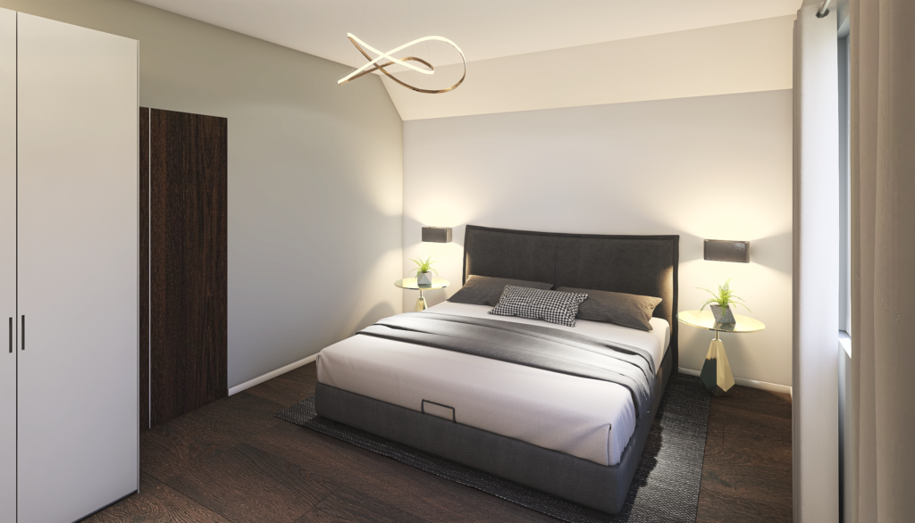 Dřevostavba Easy 54 moderní interiér ložnice - inspirace