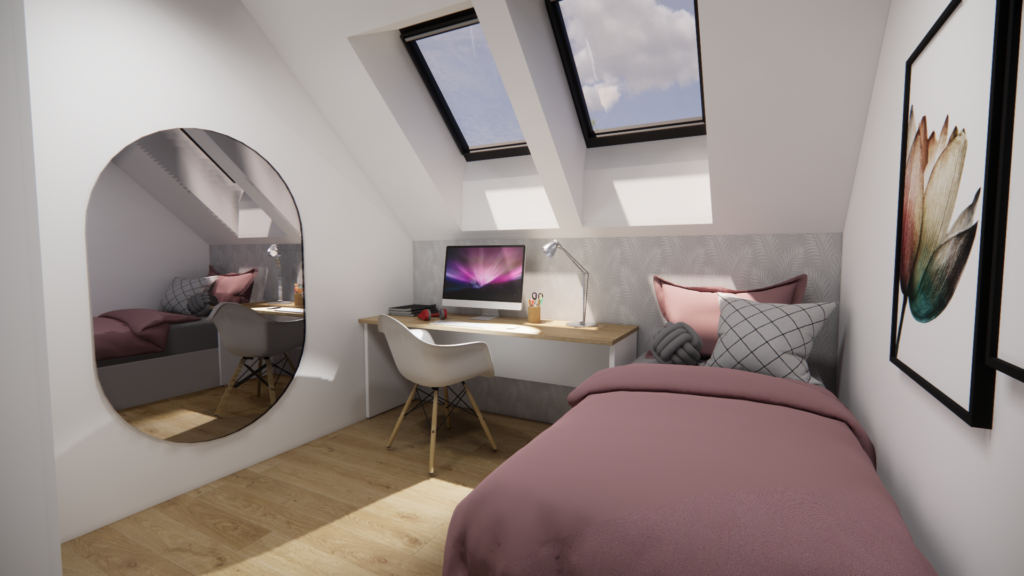 Dvougenerační dům EASY 75 se sedlovou střechou interiér dětský pokoj